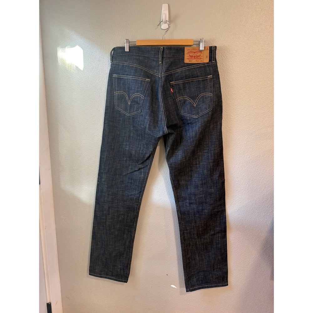 Levis 501 Original Straight Jeans Mens 34x34 Dark Indigo Rigid Cotton Button Fly - Picture 3 of 8